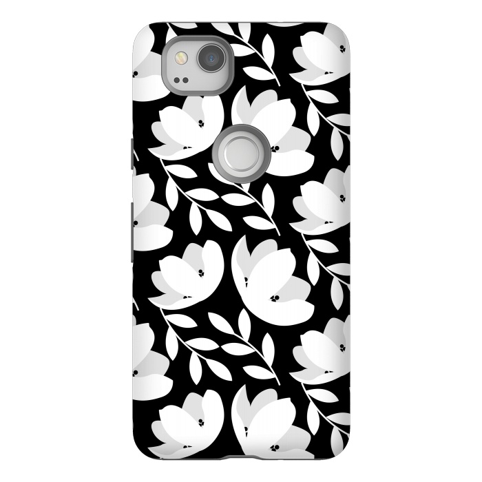 Pixel 2 StrongFit Black and White Floral Pattern by Allgirls Studio