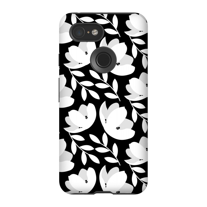 Pixel 3 StrongFit Black and White Floral Pattern by Allgirls Studio