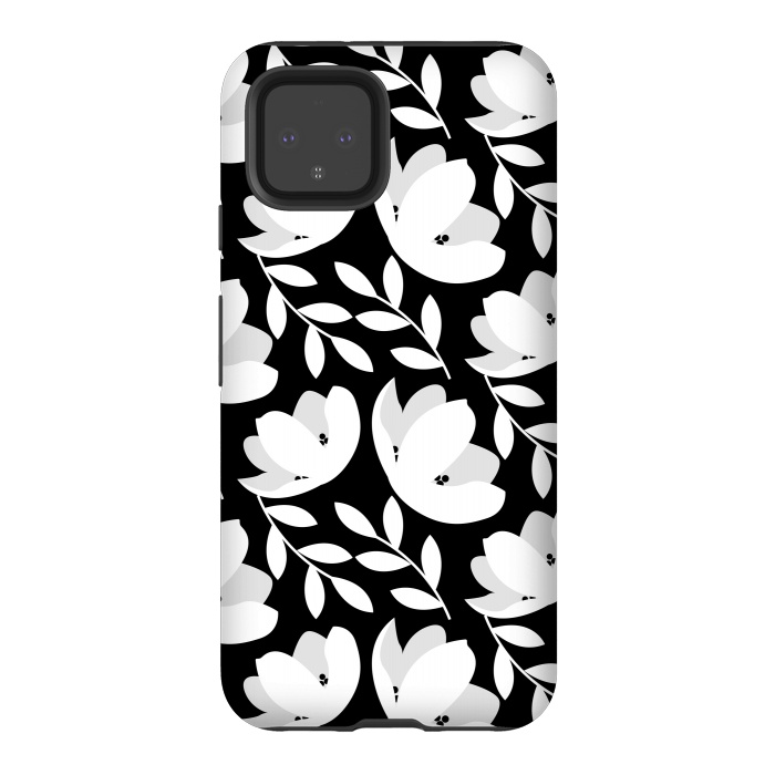Pixel 4 StrongFit Black and White Floral Pattern by Allgirls Studio