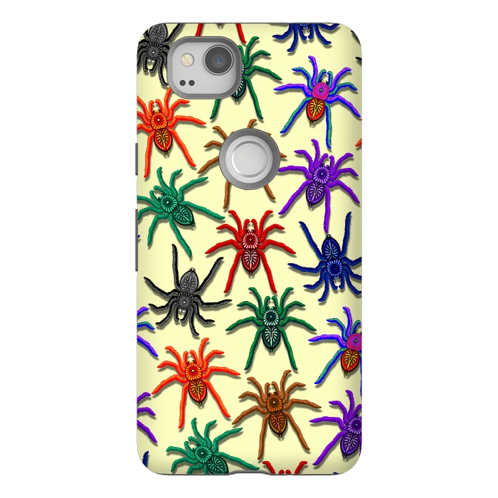 Pixel 2 StrongFit Spiders Colorful Halloween Tarantulas Pattern by BluedarkArt