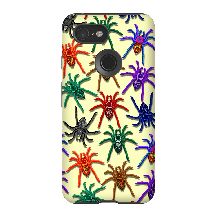 Pixel 3 StrongFit Spiders Colorful Halloween Tarantulas Pattern by BluedarkArt