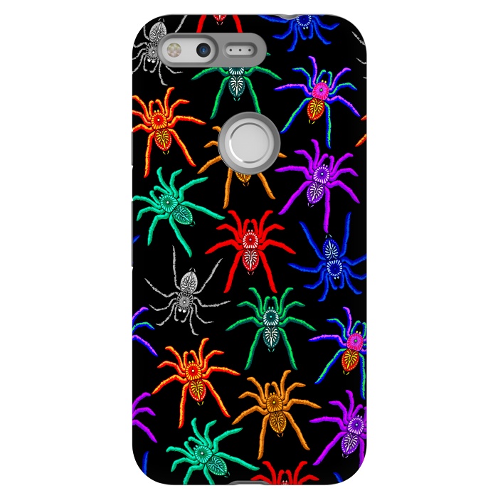 Pixel StrongFit Spiders Pattern Colorful Tarantulas on Black by BluedarkArt