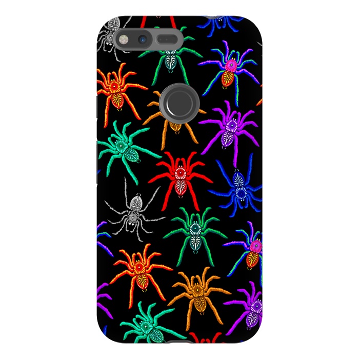 Pixel XL StrongFit Spiders Pattern Colorful Tarantulas on Black by BluedarkArt