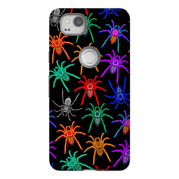 Pixel 2 StrongFit Spiders Pattern Colorful Tarantulas on Black by BluedarkArt