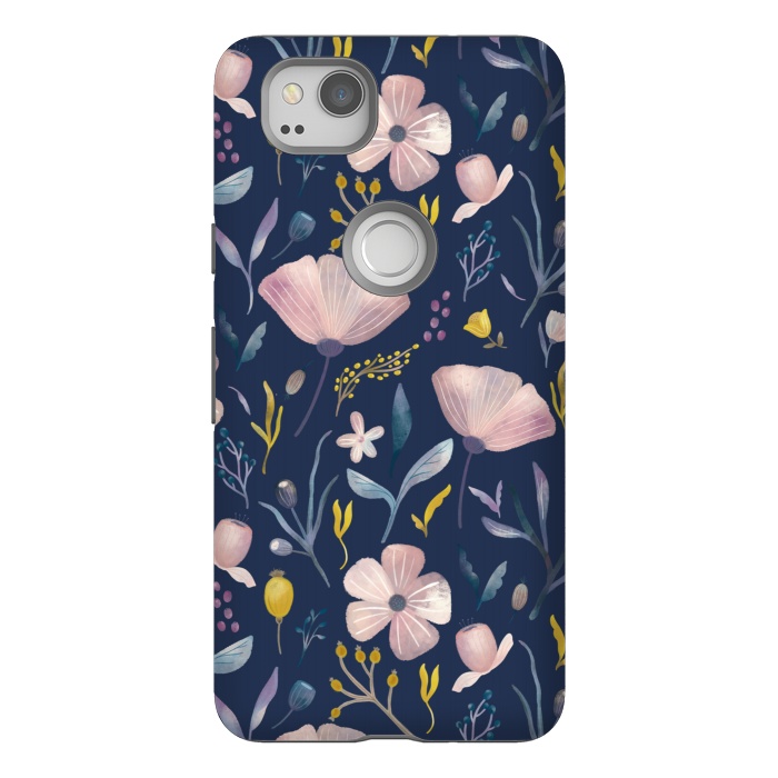 Pixel 2 StrongFit Delicate Pastel Floral on Blue by Noonday Design