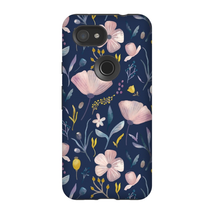 Pixel 3A StrongFit Delicate Pastel Floral on Blue by Noonday Design