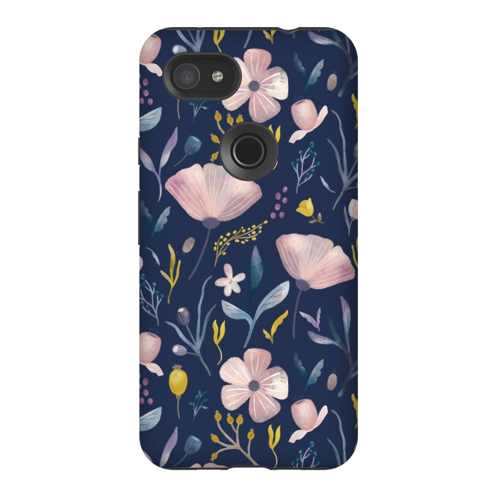 Pixel 3AXL StrongFit Delicate Pastel Floral on Blue by Noonday Design