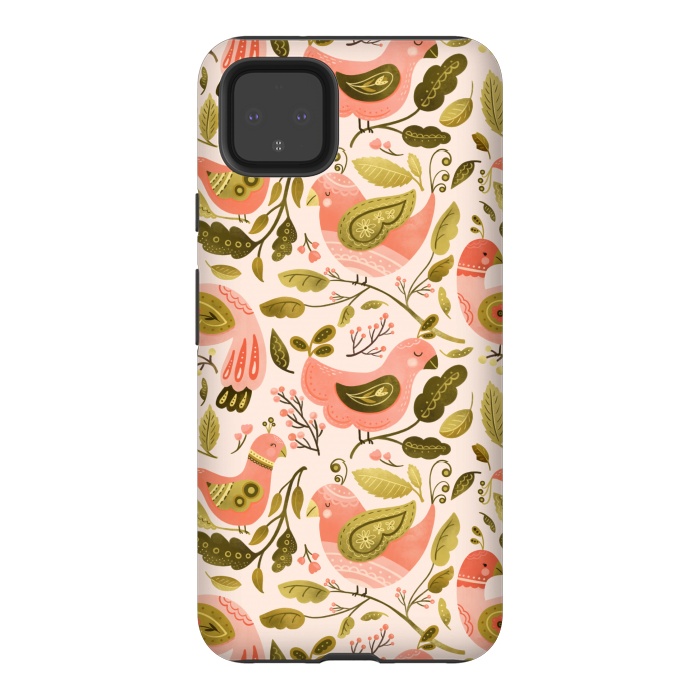 Pixel 4XL StrongFit Peachy Keen Birds by Noonday Design