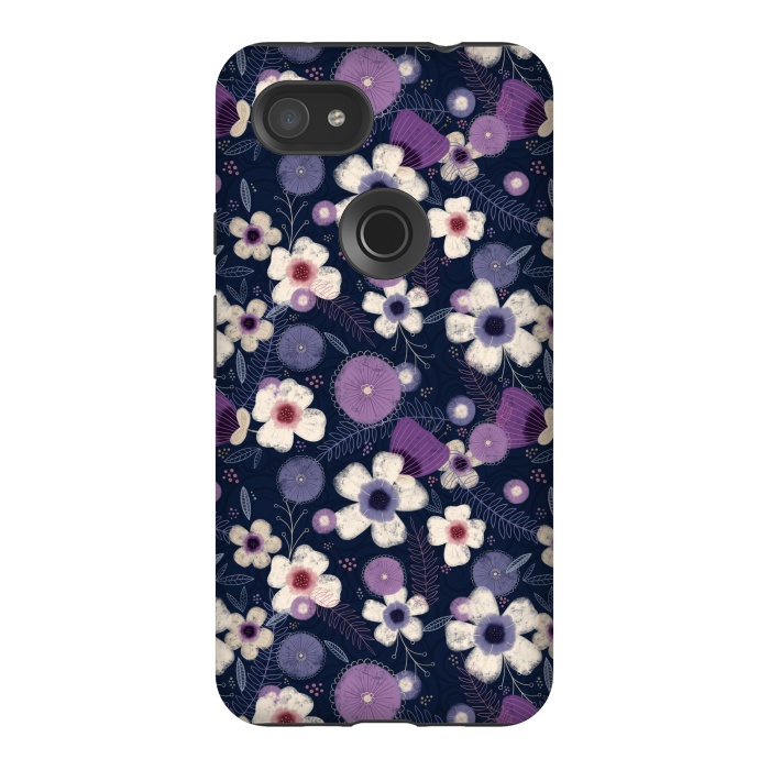 Pixel 3AXL StrongFit Navy & Purple Floral by Noonday Design