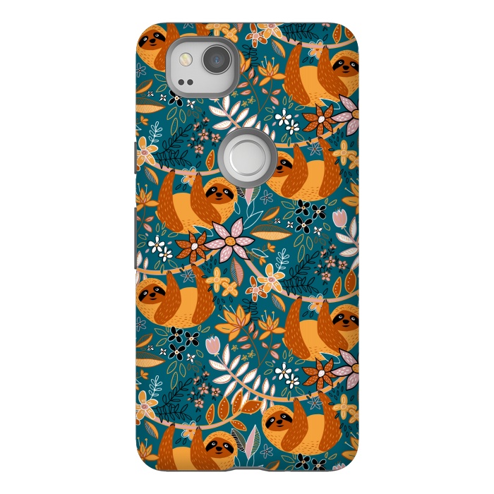 Pixel 2 StrongFit Cute Boho Sloth Floral  by Micklyn Le Feuvre