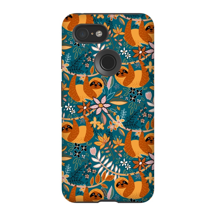 Pixel 3 StrongFit Cute Boho Sloth Floral  by Micklyn Le Feuvre