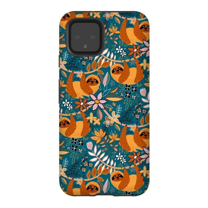 Pixel 4 StrongFit Cute Boho Sloth Floral  by Micklyn Le Feuvre
