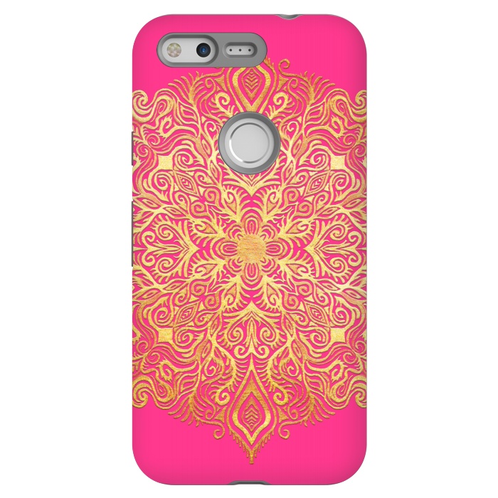Pixel StrongFit Ornate Gold Mandala on Hot Pink by Micklyn Le Feuvre