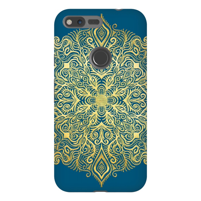 Pixel XL StrongFit Ornate Gold Mandala on Deep Blue by Micklyn Le Feuvre