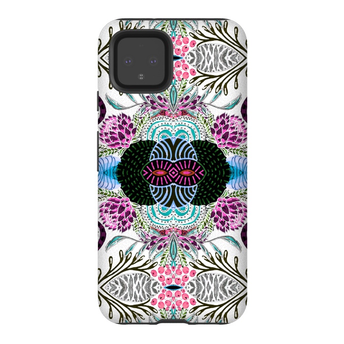 Pixel 4 StrongFit Whimsical tribal mask abstract design by InovArts
