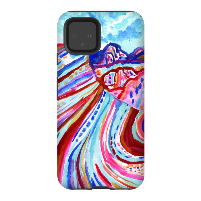 Pixel 4 StrongFit Abstract Rainbow Mountains  by Tigatiga