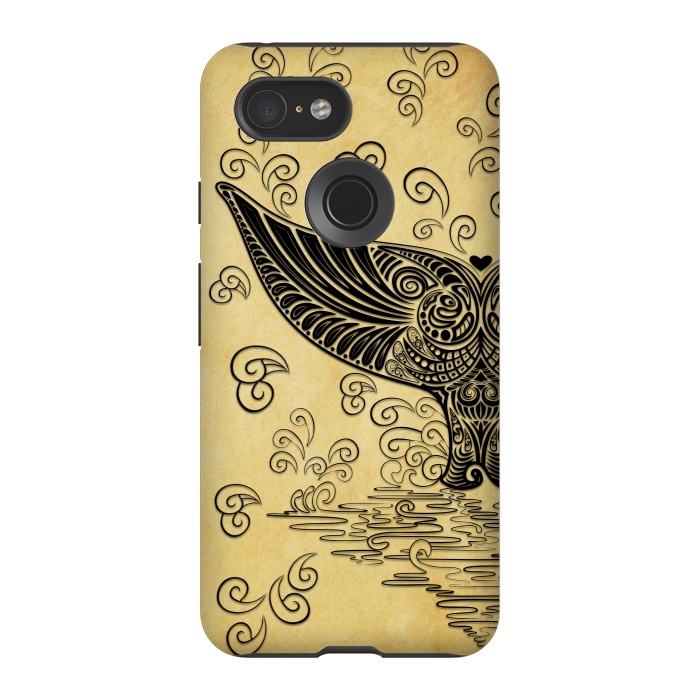 Pixel 3 StrongFit Whale Tail Boho Vintage Tattoo Style by BluedarkArt