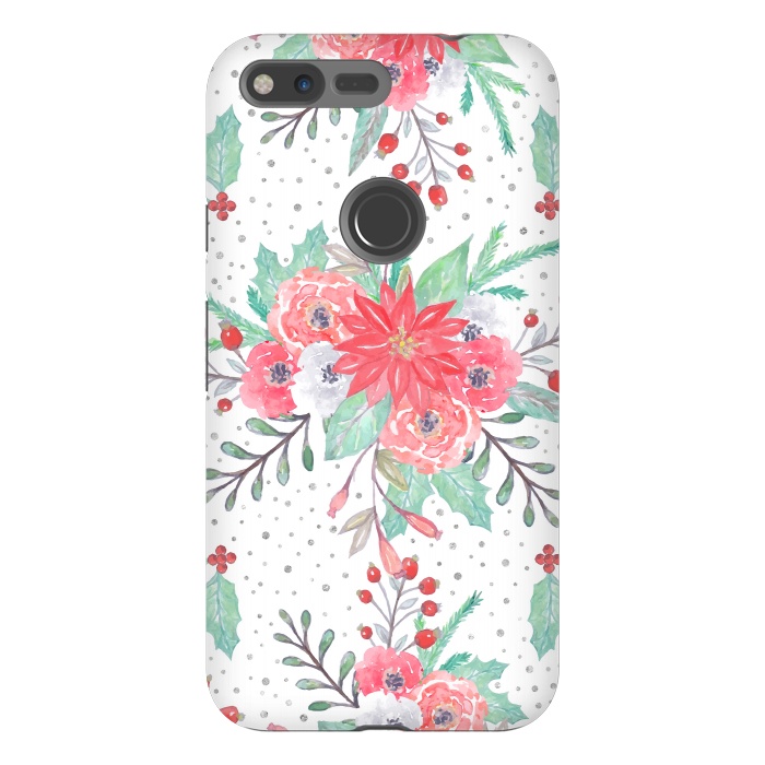 Pixel XL StrongFit Pretty watercolor Christmas floral and dots design by InovArts