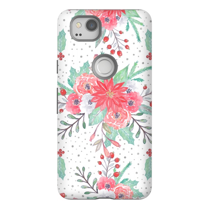 Pixel 2 StrongFit Pretty watercolor Christmas floral and dots design by InovArts