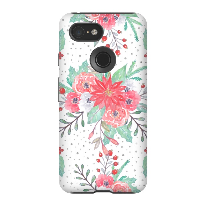 Pixel 3 StrongFit Pretty watercolor Christmas floral and dots design by InovArts