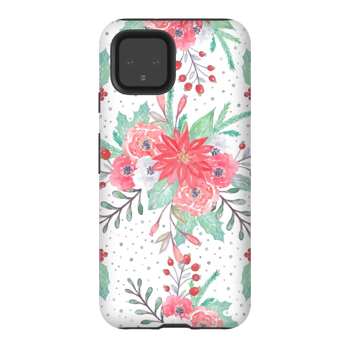 Pixel 4 StrongFit Pretty watercolor Christmas floral and dots design by InovArts