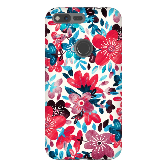 Pixel XL StrongFit Happy Red & Blue Floral Collage  by Micklyn Le Feuvre