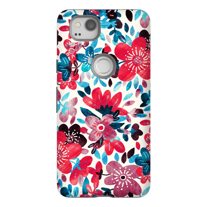 Pixel 2 StrongFit Happy Red & Blue Floral Collage  by Micklyn Le Feuvre