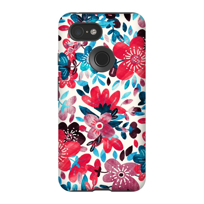 Pixel 3 StrongFit Happy Red & Blue Floral Collage  by Micklyn Le Feuvre
