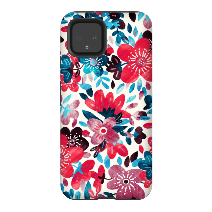 Pixel 4 StrongFit Happy Red & Blue Floral Collage  by Micklyn Le Feuvre
