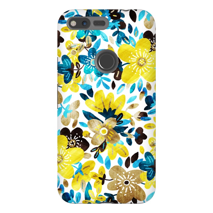 Pixel XL StrongFit Happy Yellow & Turquoise Floral Collage by Micklyn Le Feuvre