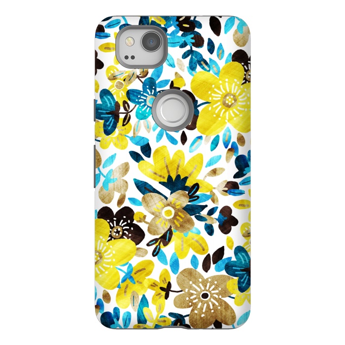 Pixel 2 StrongFit Happy Yellow & Turquoise Floral Collage by Micklyn Le Feuvre