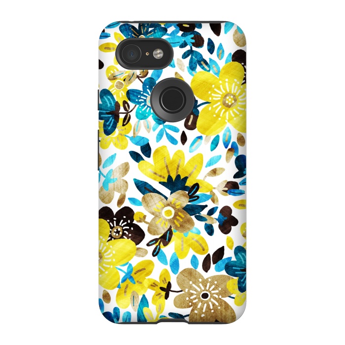 Pixel 3 StrongFit Happy Yellow & Turquoise Floral Collage by Micklyn Le Feuvre