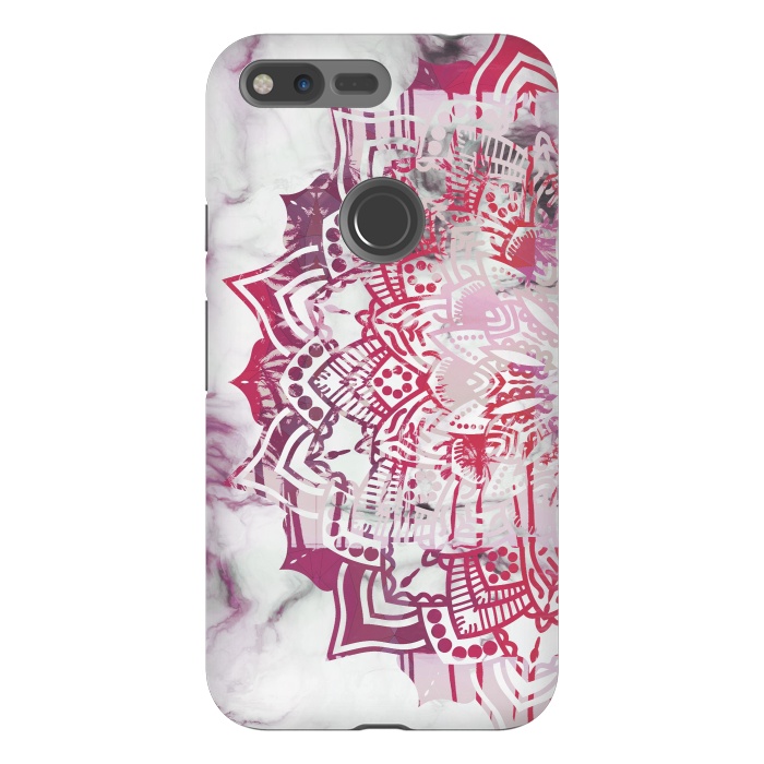 Pixel XL StrongFit Red pink mandala digital painting on white marble by Oana 