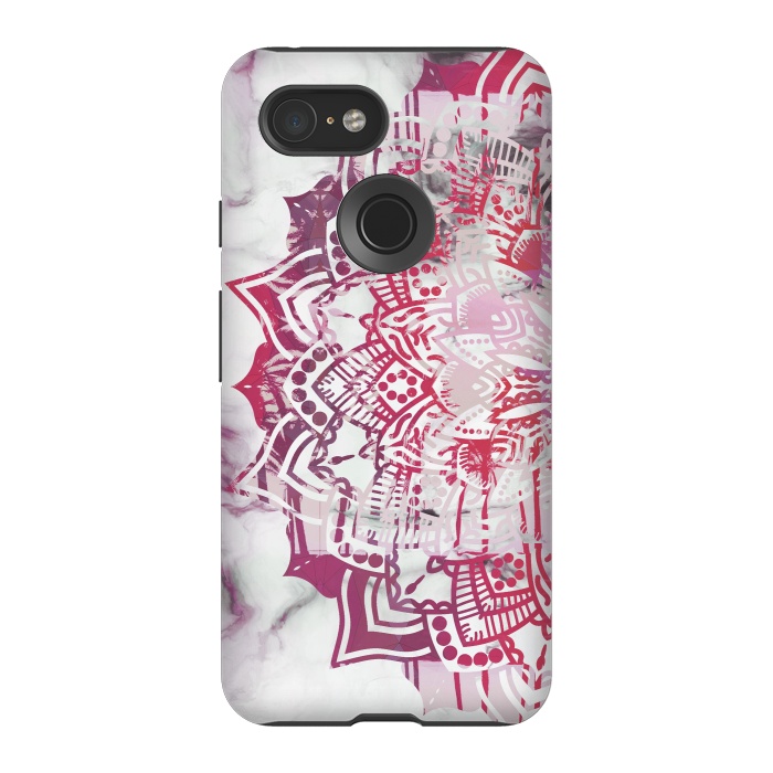 Pixel 3 StrongFit Red pink mandala digital painting on white marble by Oana 