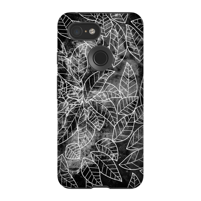 Pixel 3 StrongFit Black and white leaves on marble by Oana 