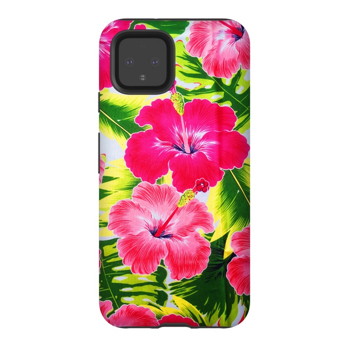 Pixel 4 StrongFit Hibiscus Exotic Floral Pattern by BluedarkArt