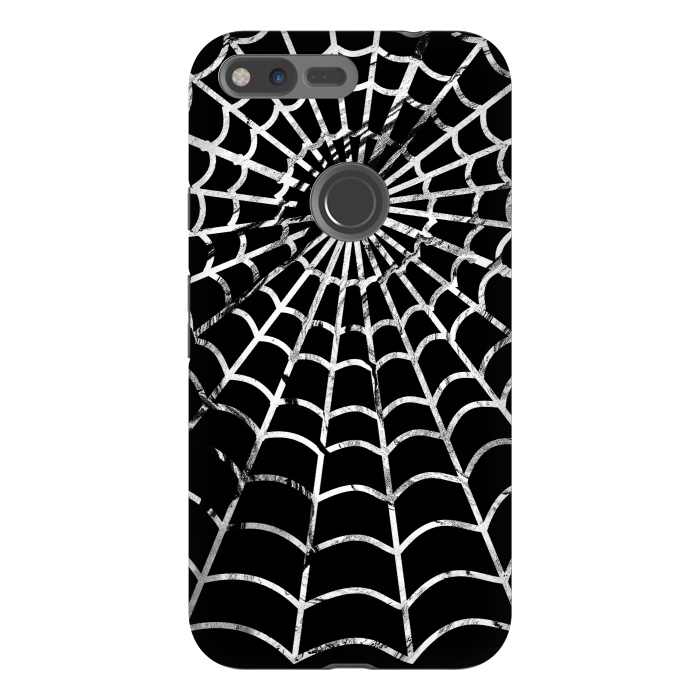 Pixel XL StrongFit Black and white textured brushed spider web - Halloween by Oana 