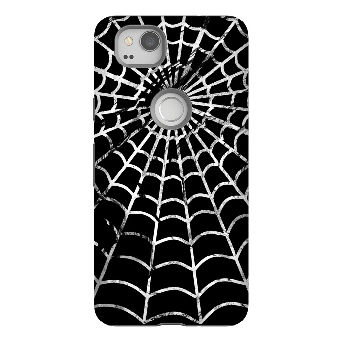 Pixel 2 StrongFit Black and white textured brushed spider web - Halloween by Oana 
