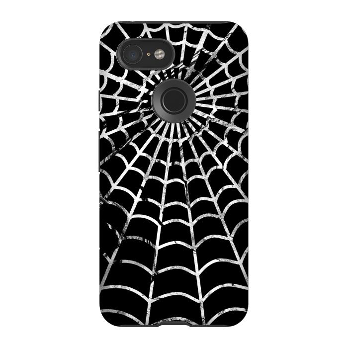 Pixel 3 StrongFit Black and white textured brushed spider web - Halloween by Oana 