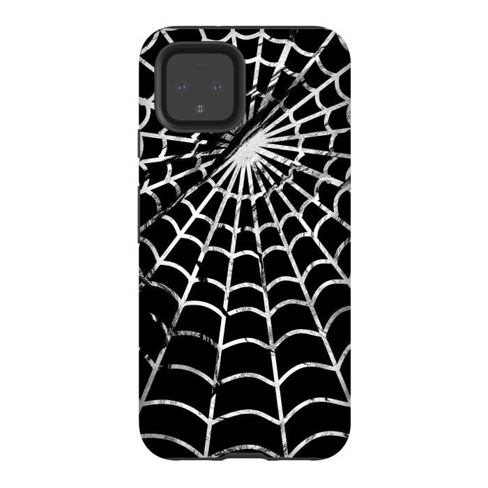 Pixel 4 StrongFit Black and white textured brushed spider web - Halloween by Oana 