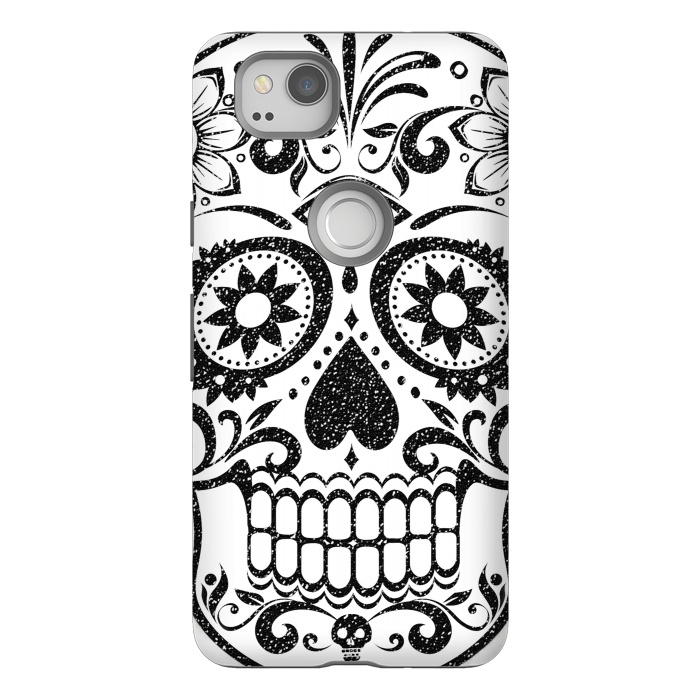 Pixel 2 StrongFit Black glitter decorated floral sugar skull - Halloween by Oana 