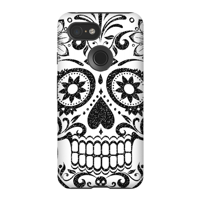 Pixel 3 StrongFit Black glitter decorated floral sugar skull - Halloween by Oana 