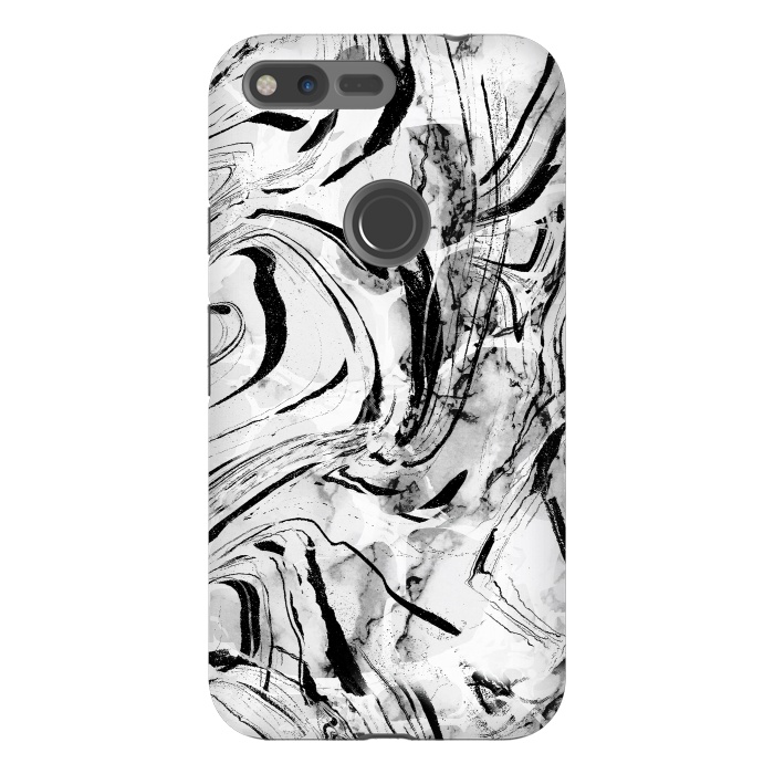 Pixel XL StrongFit White marble with black brushed stripes  by Oana 