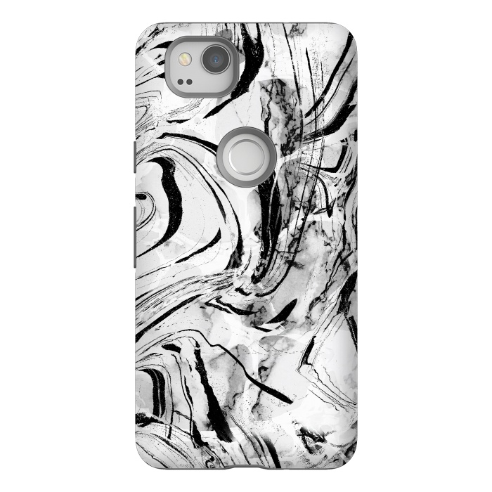 Pixel 2 StrongFit White marble with black brushed stripes  by Oana 