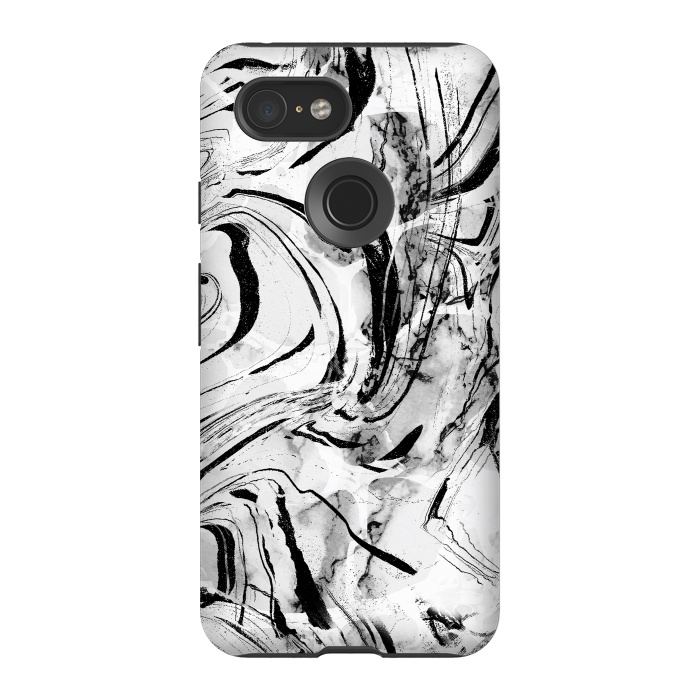Pixel 3 StrongFit White marble with black brushed stripes  by Oana 