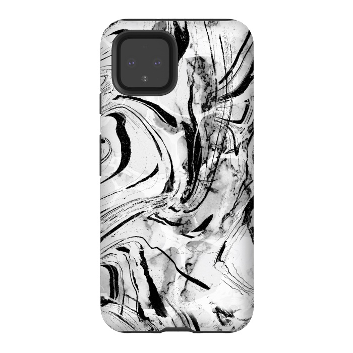 Pixel 4 StrongFit White marble with black brushed stripes  by Oana 