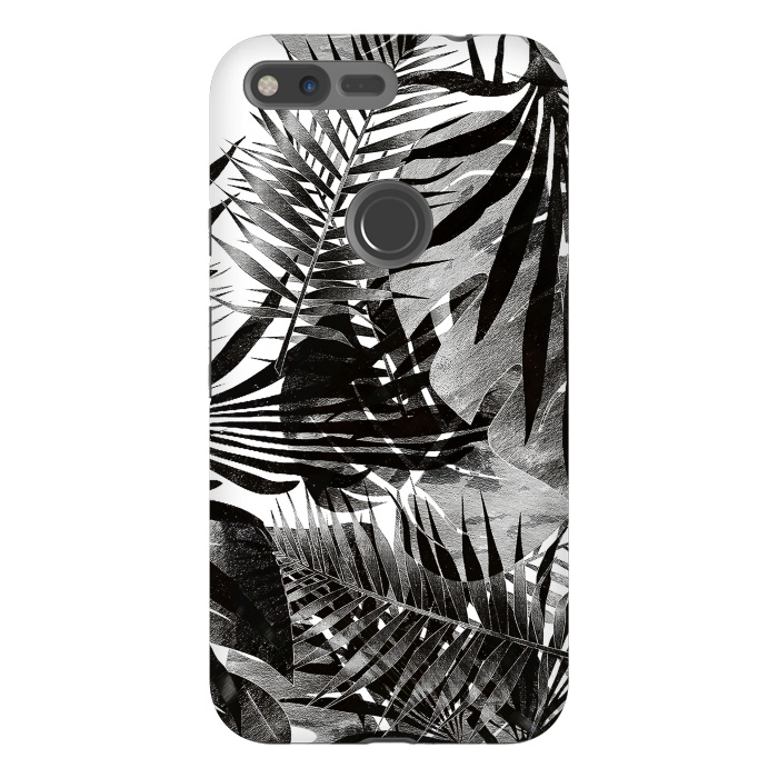 Pixel XL StrongFit Black ink tropical palm and ficus leaves monochrome jungle by Oana 