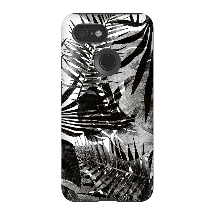 Pixel 3 StrongFit Black ink tropical palm and ficus leaves monochrome jungle by Oana 