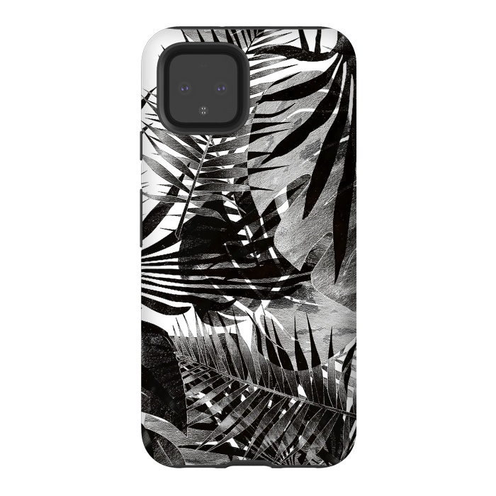 Pixel 4 StrongFit Black ink tropical palm and ficus leaves monochrome jungle by Oana 
