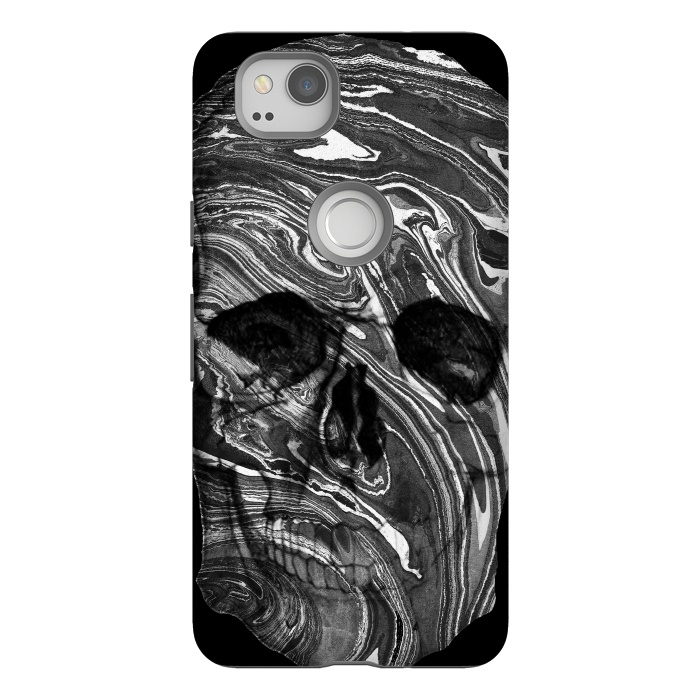 Pixel 2 StrongFit Black and white marble skull - Halloween by Oana 